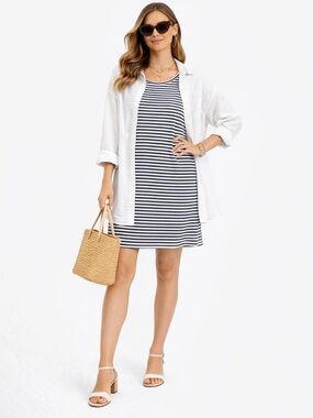 EVERLANE Coastal Preppy Striped T-Shirt Dress Tee | Cotton Effortless Summer M